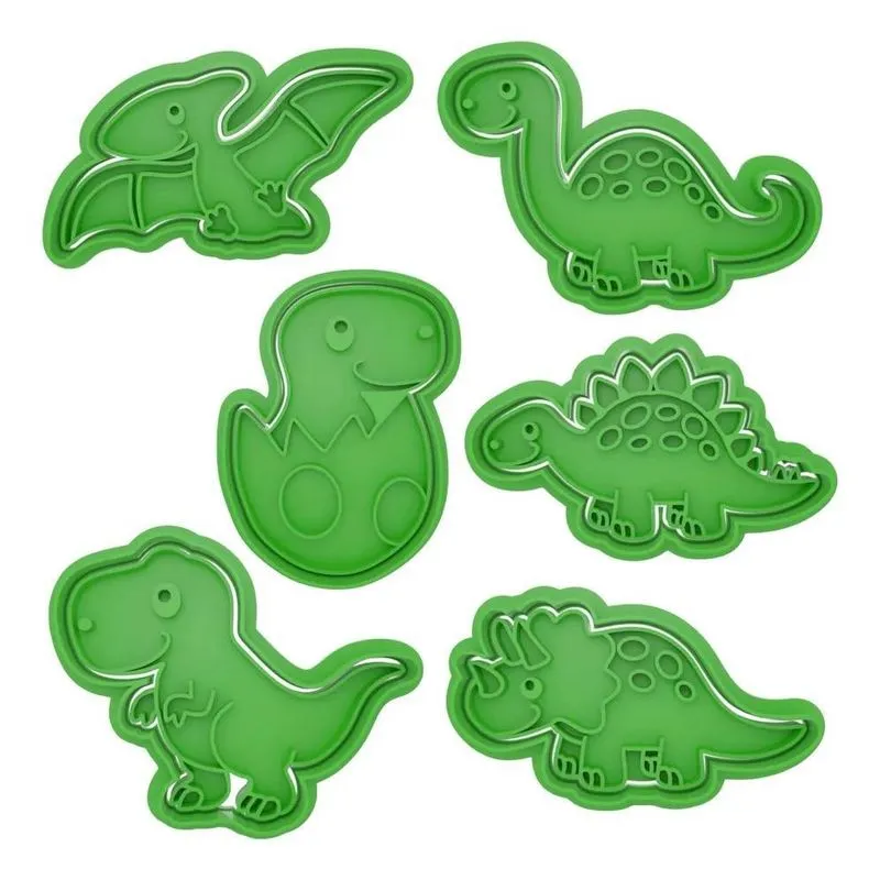 3x Kit 6 Cortador Marcador Dinossauro Floresta Cookie Americ