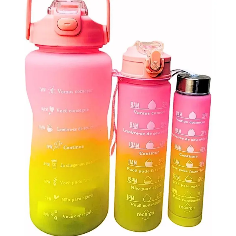 5x Kit 3 Garrafas Água Academia 2000 900 300ml Squeezes Ades