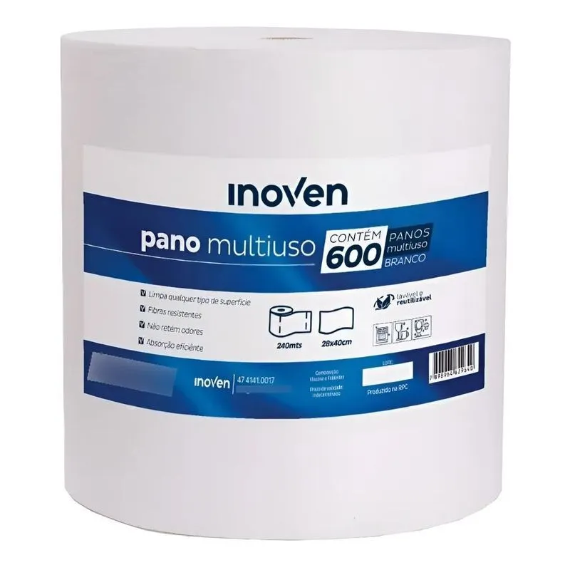 600 Panos Multiuso Perfex 28x40cm Inoven Rolo 240m Limpeza C