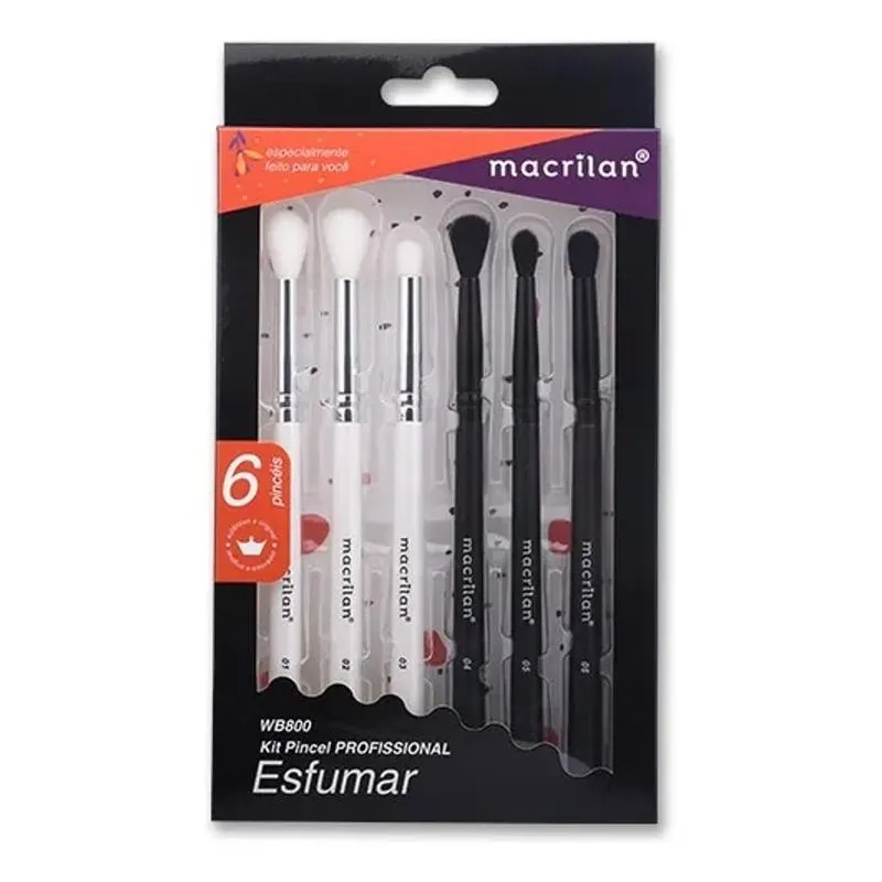 01 Kit De 6 Pincéis Para Maquiagem Macrilan Wb800 Cor Preto