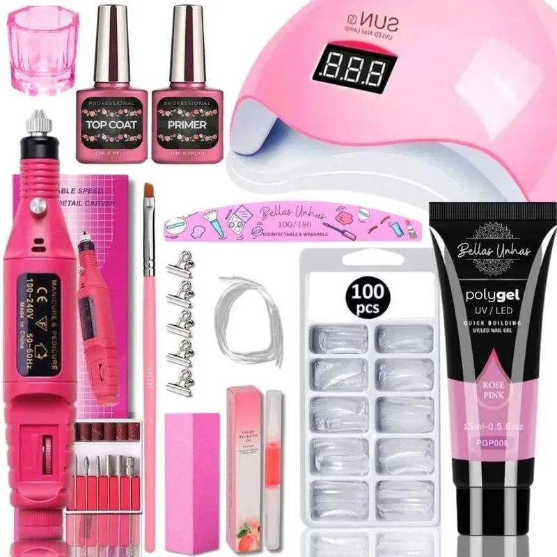10x Kit Polygel Poligel Alongamento Unhas Completo + Cabine