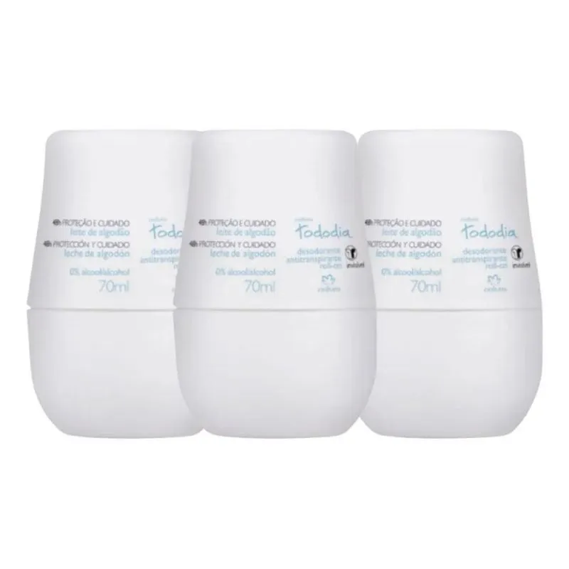 3x Natura Roll-on Leite De Algodão 70ml Kit C/03 Un. Tododia