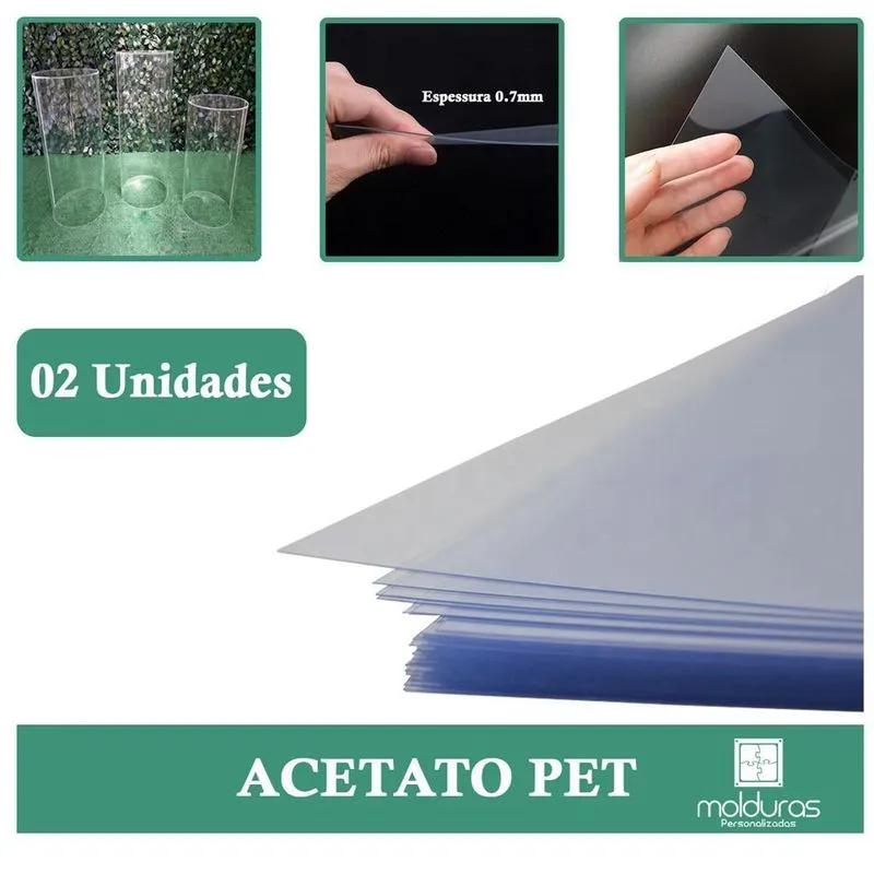 2 Folhas Acetato Transparente Cilindro 62x120 Cm Com 0,70 Mm