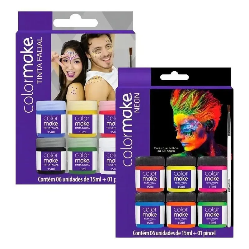 Tinta Facial Neon 6 Cores+tinta Facial Cores Vivas 6 Cores C