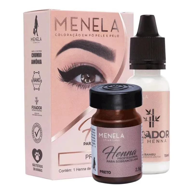 2x Kit Henna Para Sobrancelhas Menela 2,5g Profissional Cor