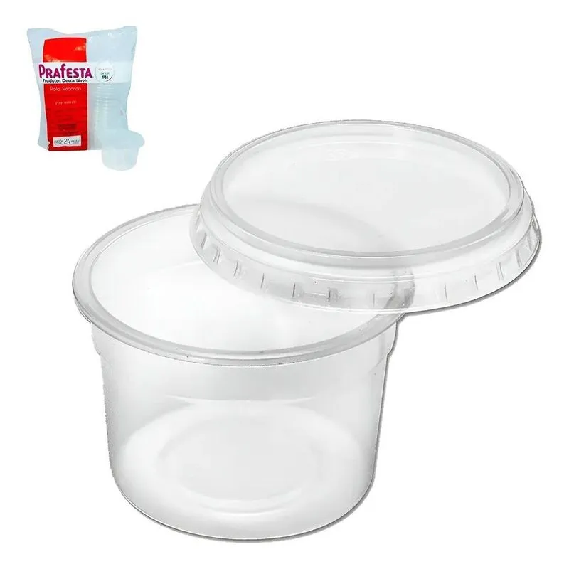 2x Pote Redondo Descartável 350ml Tampa Microondas Freezer 2