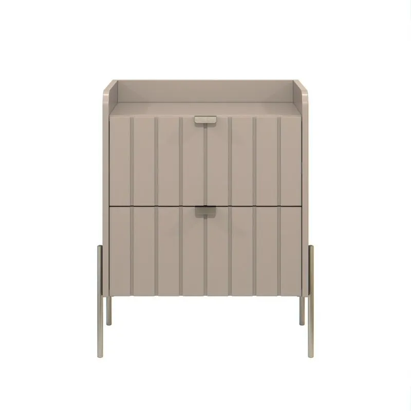 Mesa de Cabeceira Moderna Pequena Com Gavetas Madeira mdf Moriah 45cm conect com pés e puxadores industrial champagne