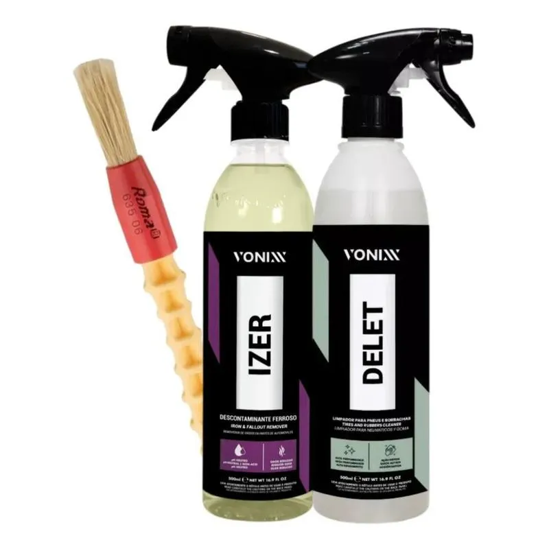 3x Kit Limpa Pneus Delet + Descontaminante Ferroso Izer Voni