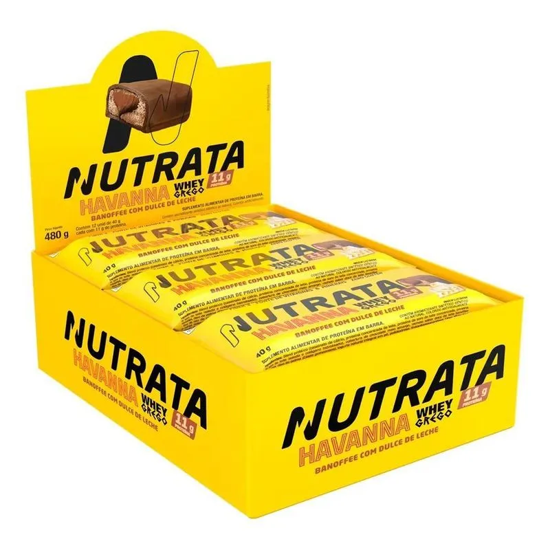 Barra Proteína Banoffe Doce Leite Whey Grego Display Nutrata