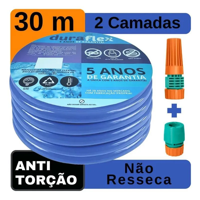 10x Mangueira Jardim Siliconada Duraflex Azul 30 Metros Cor