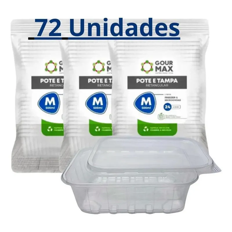 Pote Descartável 500ml Freezer Microondas Marmita - 72 Unid