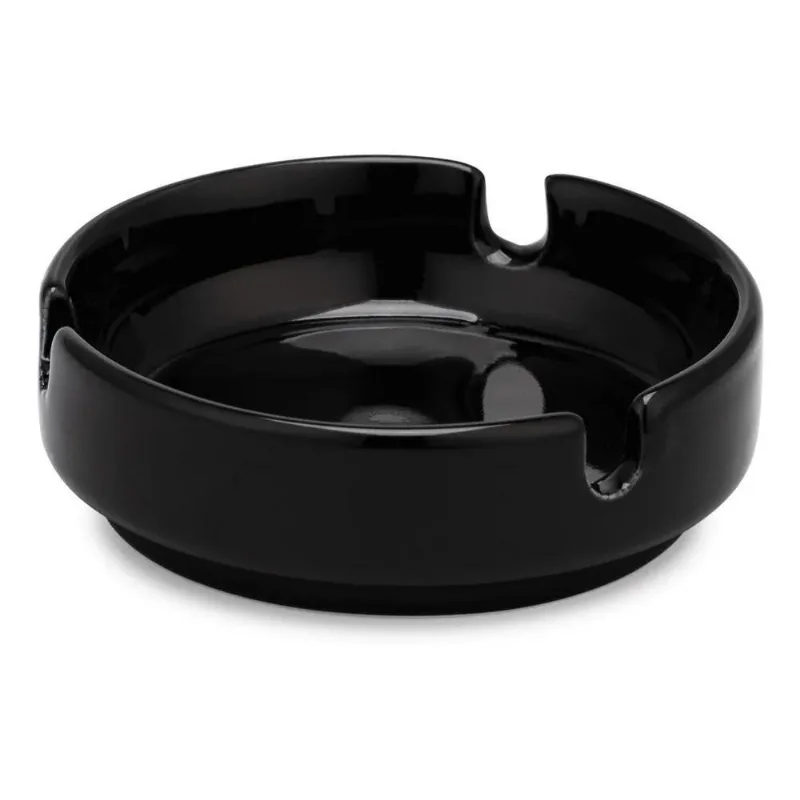 Kit 2 Cinzeiros Porcelana Preto Liso Redondo Mesa Hotel Mesa