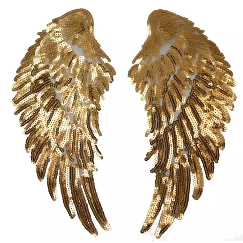 Aplique Dourado Paête Par De Asas 19x7cm Patch Luxo