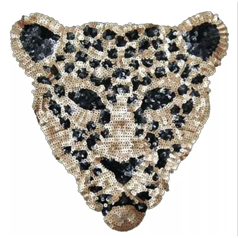Aplique Patch Onça Dourada 30x29cm Lantejoula Paetê