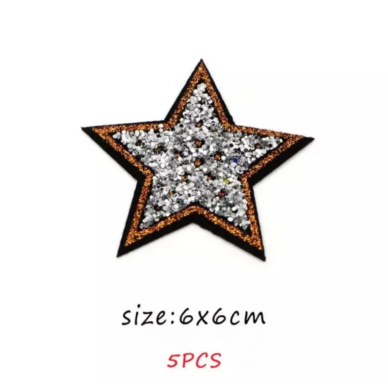 Aplique Patch 5 Peças Estrela 6x6cm Brilho Termocolante