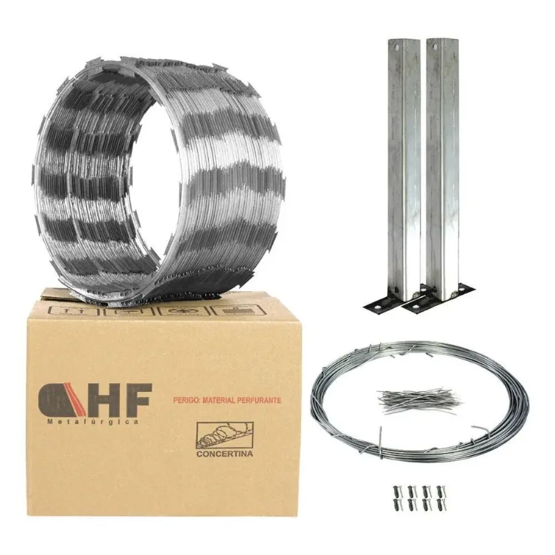 3x Concertina Cerca 30 Cm + Kit Instalação 05 Metros - Cod 7