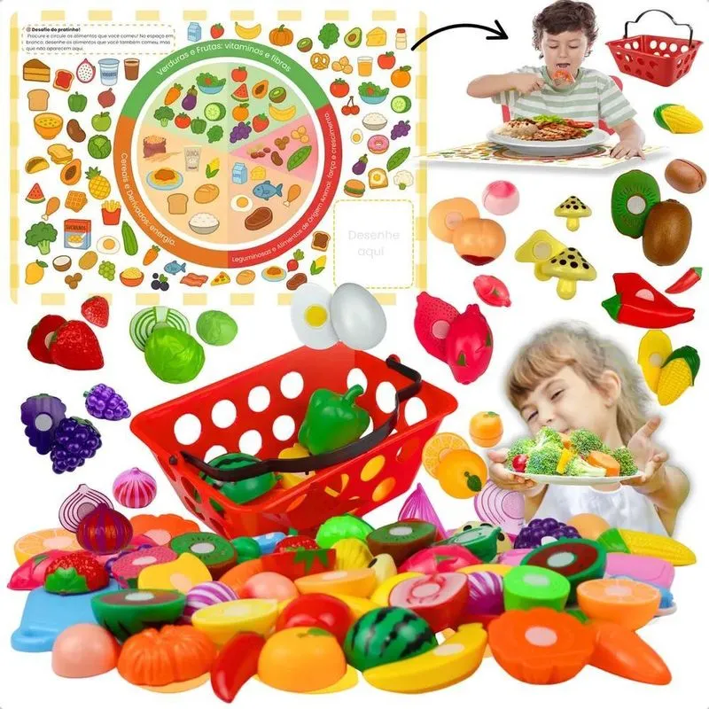 Brinquedo Unotoys Comidinha Cozinha Cortar Frutas Legume 25p