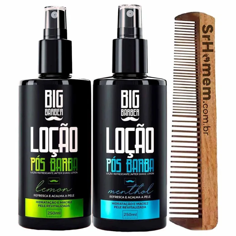 Kit Loção Pós Barba Menthol E Lemon E Pente Duplo Big Barber