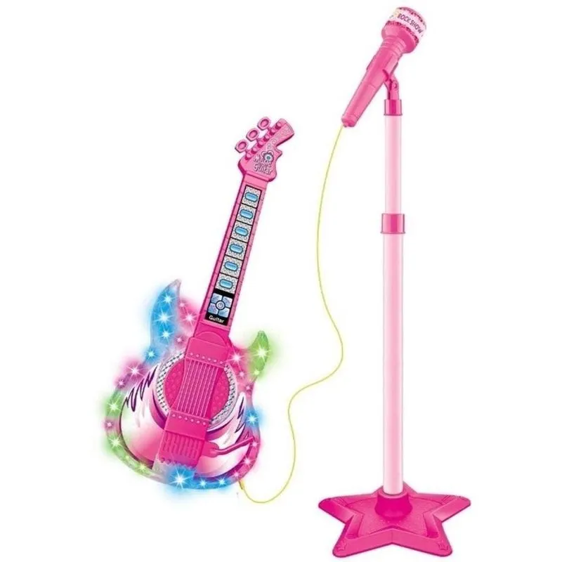 Kit Microfone Infantil Com Pedestal - Guitarra E Karaokê