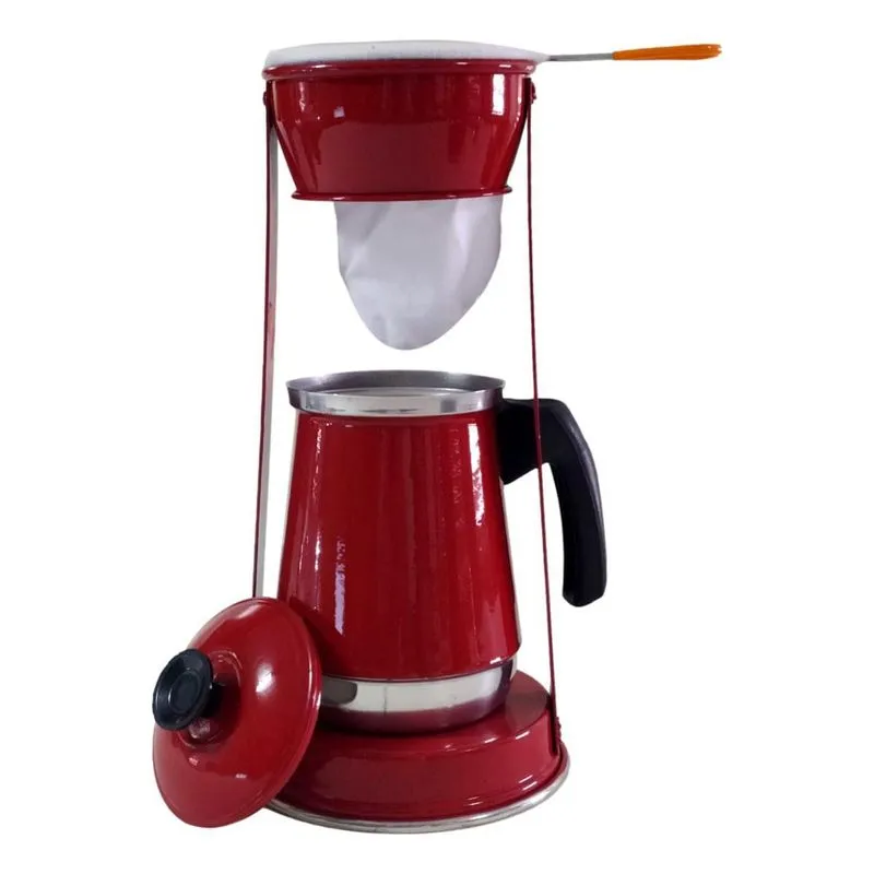 Suporte De Coador De Café Bule Vermelho Retro Em Alumínio