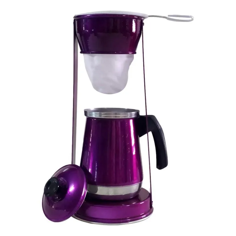 Bule Com Mancebo Suporte Coador Café Roxo Retro Em Alumínio