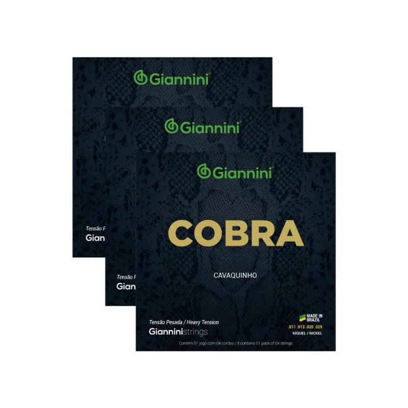 Kit 3 Encordoamento Cavaquinho Giannini Cobra gescp Níckel Pesada 0.011