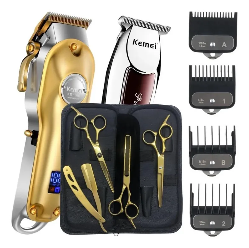 Kit 3 Tesoura Barbeiro Profissional Maquina Corte Acabamento