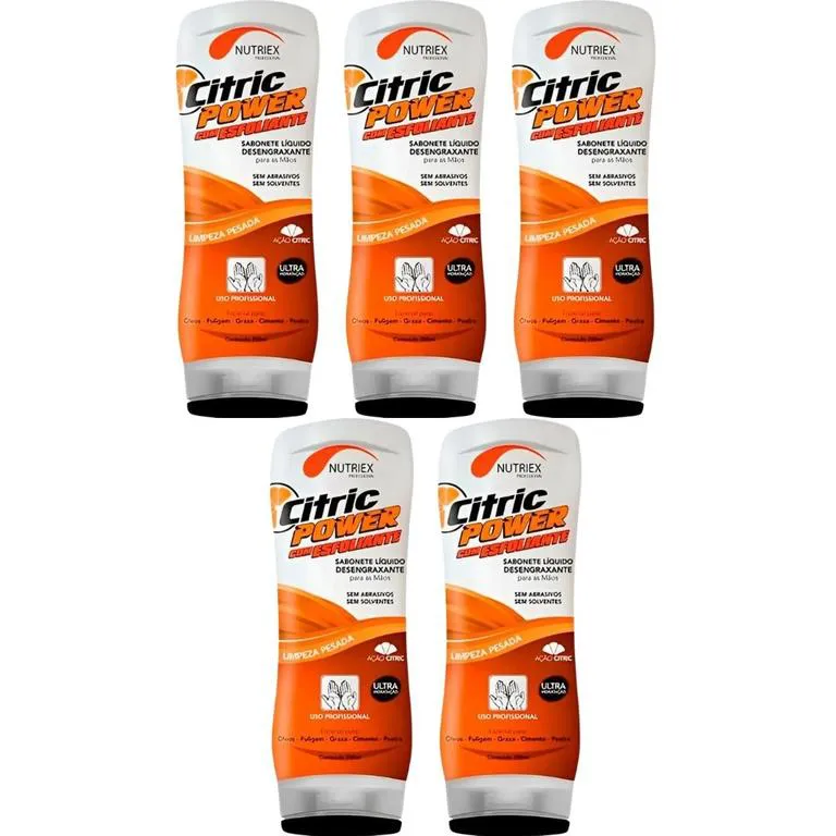 Kit 05 Sabonetes Liquido Desengraxante c/ Esfoliante Citric Power 200ml Nutriex