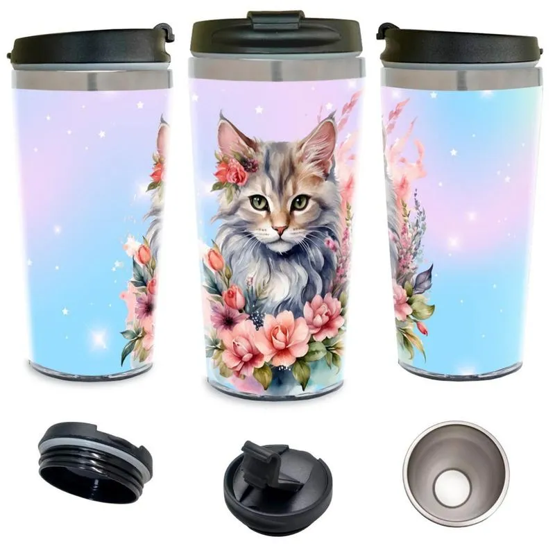Copo Térmico Personalizado Gato Felino Degradê 450 Ml Inox.