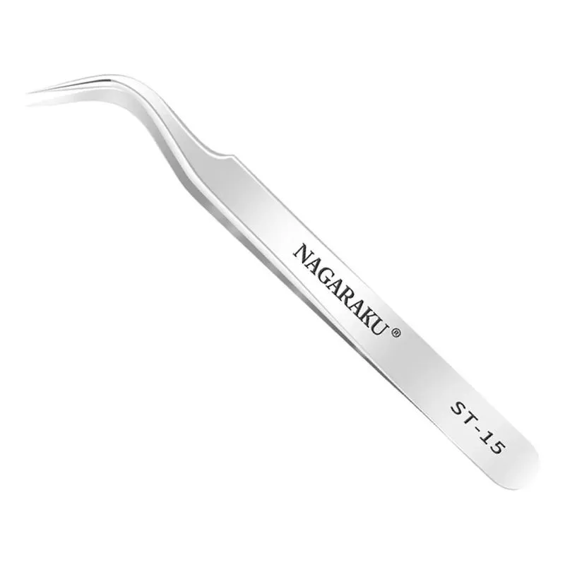 Pinça Nagaraku Ponta Curva St-15 Silver Extensão De Cílios