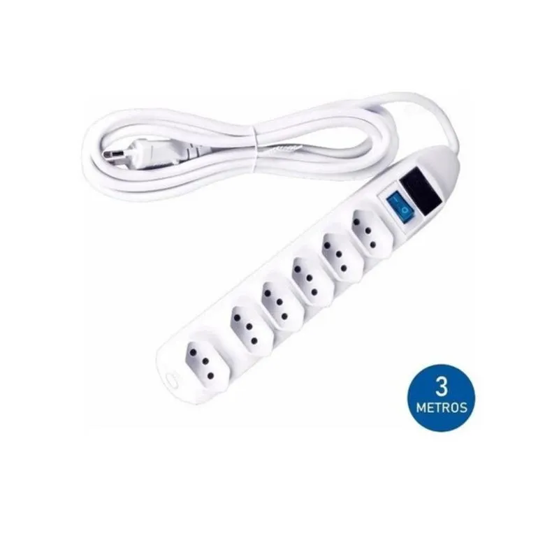 Extensão Filtro Linha 6 Tomadas 2P + 127V/220V Cabo 3 Metros