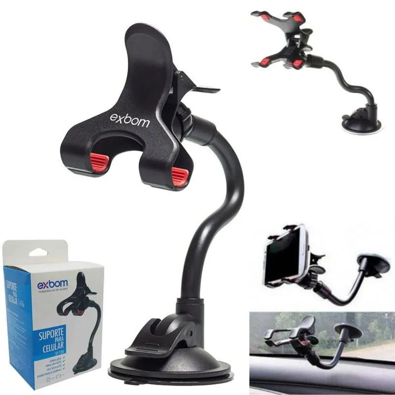 SUPORTE UNIVERSAL AUTOMOTIVO CELULAR GPS FLEXÍVEL VENTOSA PRETO