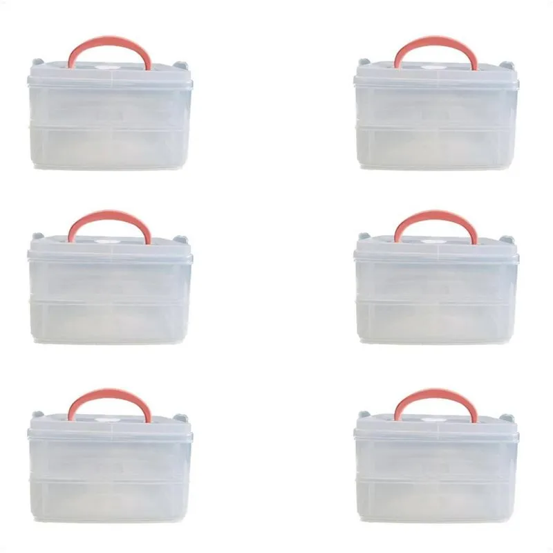 6 Marmitas Transparentes Kit Box 2 Andares Com 3 Divisórias
