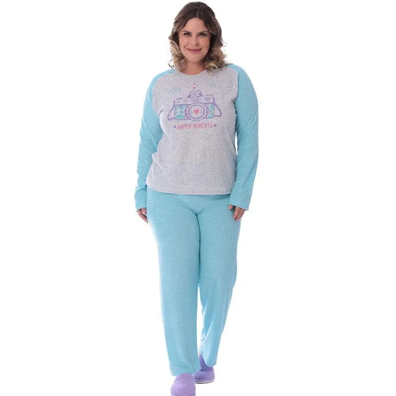 Pijama De Inverno Feminino Plus Size Plush Tamanho Especial