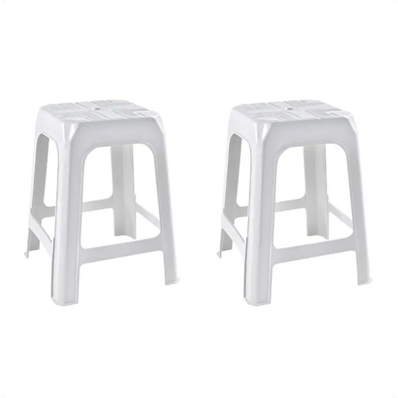 2 Banquetas Banco Plástico Resistente Branco Empilhável 46CM