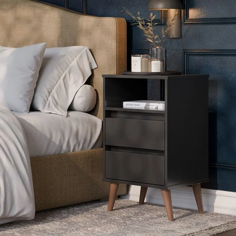 Mesa De Cabeceira Retrô Roma Preto - ej Móveis