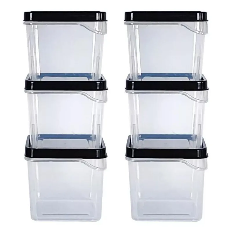 Kit 6 Potes Organizador Modulares Quadrados P 450ml Preto