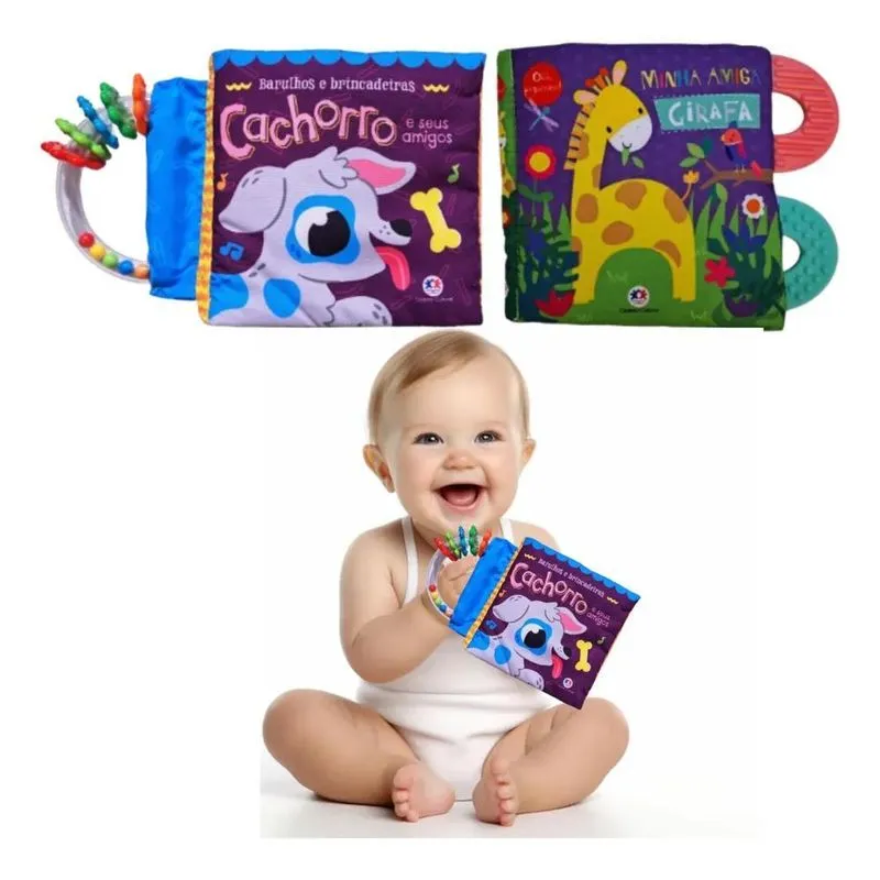 3x Brinquedo Educativo Bebê - Kit 2 Livros De Pano Sensorial