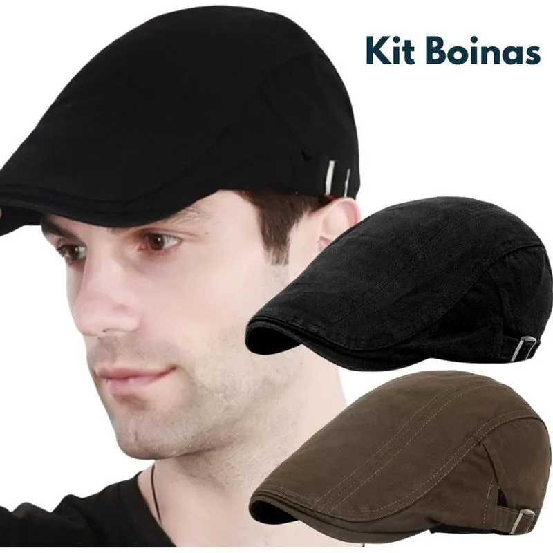 Bonés Estilo Boina Masculina Casual Kit 2 Peças Preto/Marrom