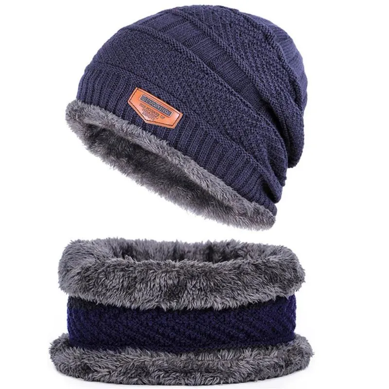 Touca Gorro E Cachecol Térmico De Lã Forrado Azul