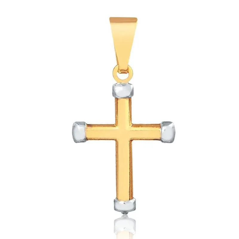 Pingente Cruz Banhado A Ouro 18K Com Detalhes Em Ouro Branco