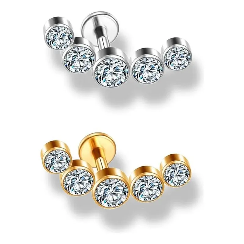 Piercing Cluster Orelha Labret 5 Zircônias Aço Cirúrgico