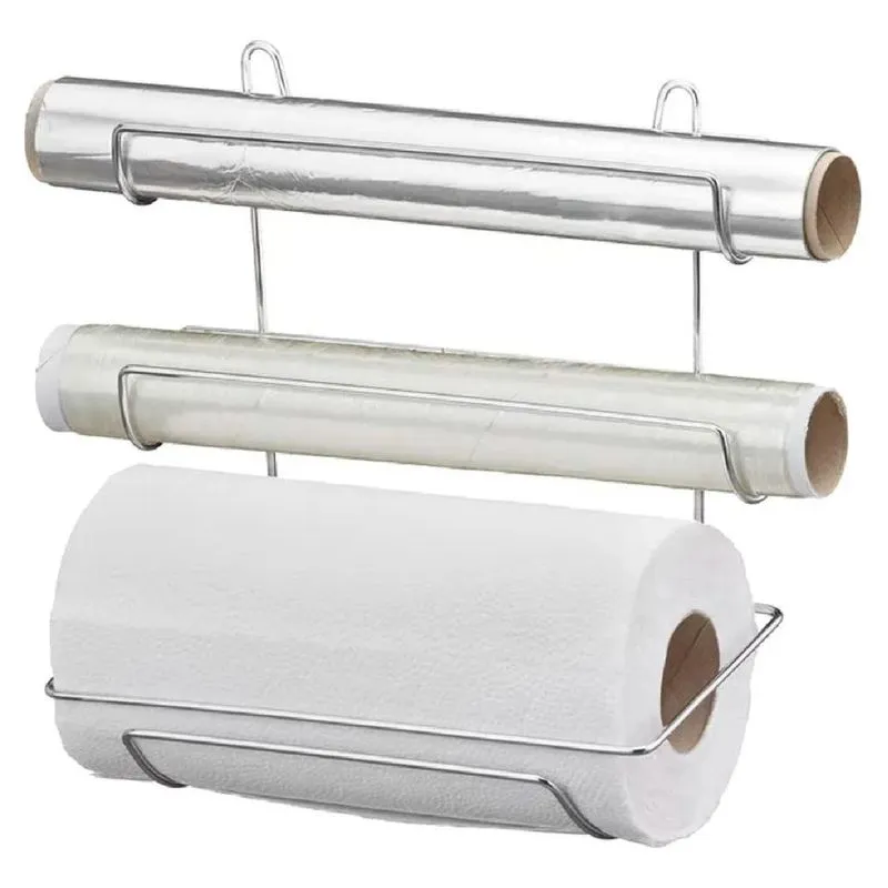 Suporte Triplo Porta Rolo Papel Toalha Laminado Filme Parede