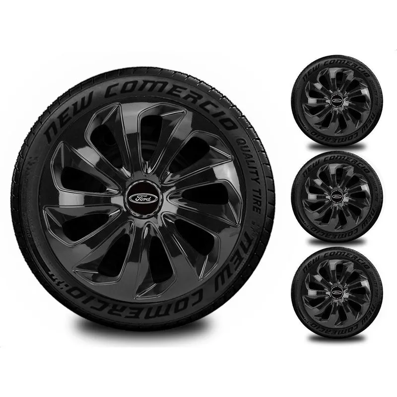 Jogo 4 Calotas Esportivas Aro 15 Todos Ford Preto Brilhante