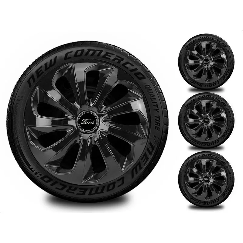 Jogo 4 Calotas Esportivas Aro 14 Todos Ford Preto Brilhante