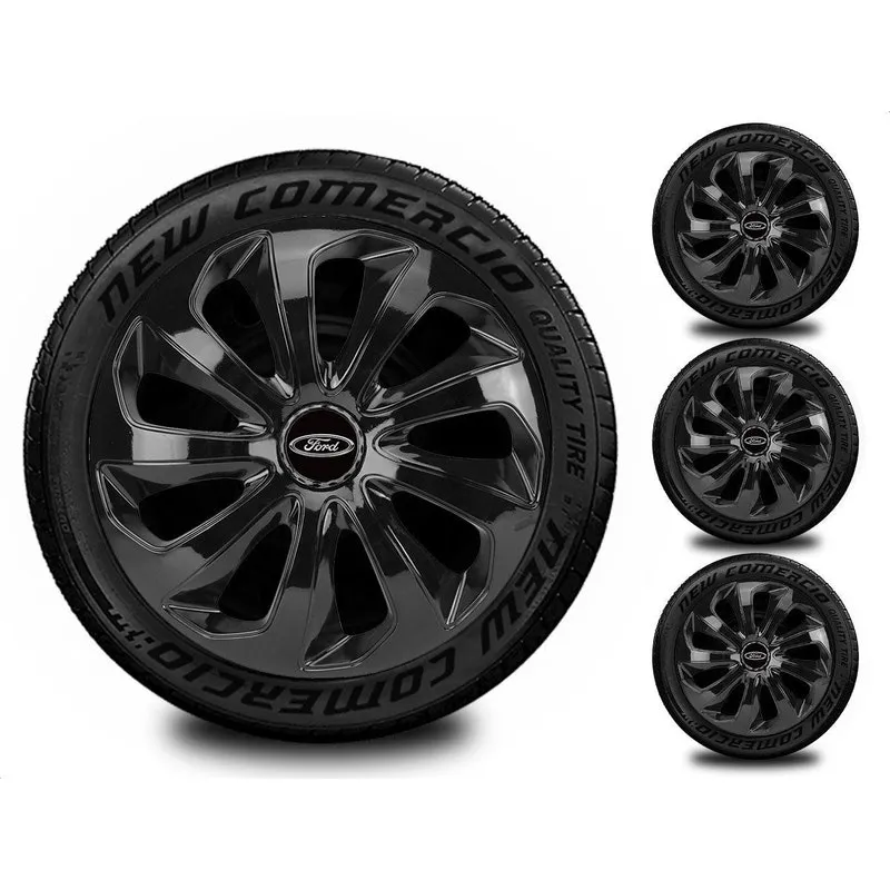 Jogo 4 Calotas Esportivas Aro 14 Todos Ford Preto Brilhante