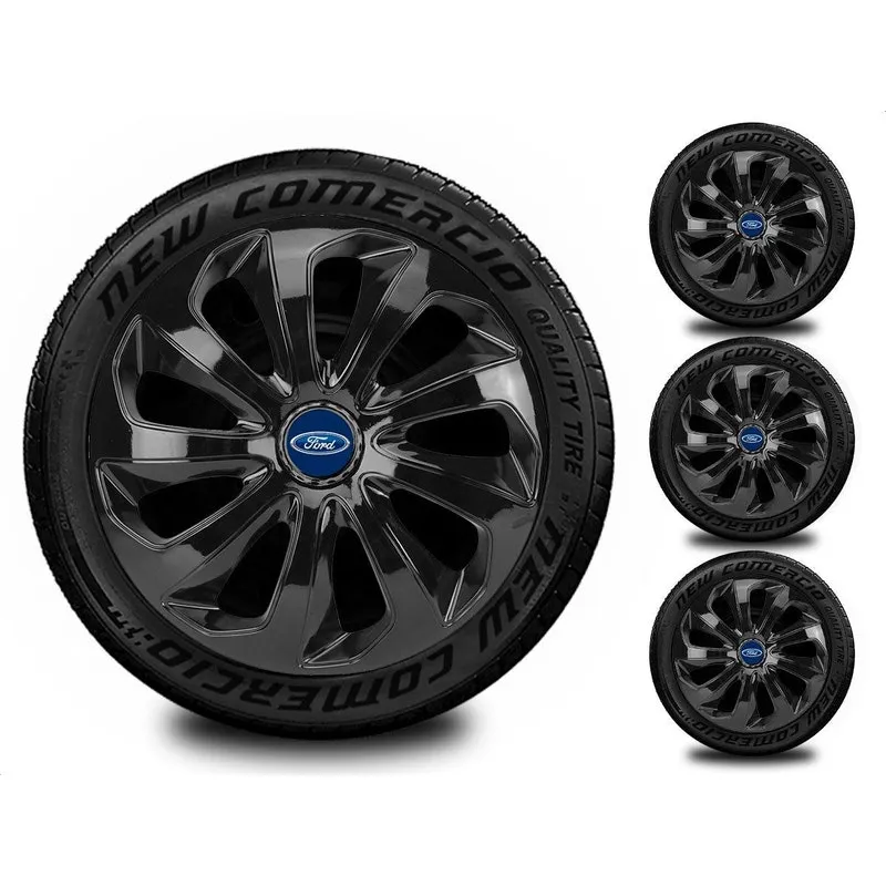 Jogo 4 Calotas Esportivas Aro 14 Todos Ford Preto Brilhante