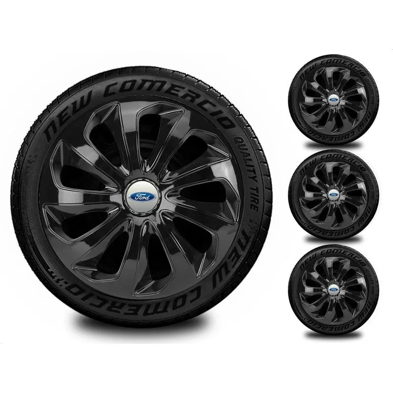 Jogo 4 Calotas Esportivas Aro 14 Todos Ford Preto Brilhante
