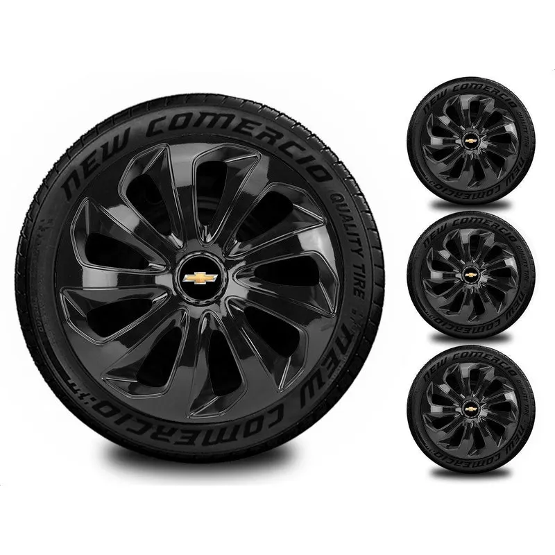 Jogo 4 Calota Esportiva Aro 14 Chevrolet Gm Preto Brilhante