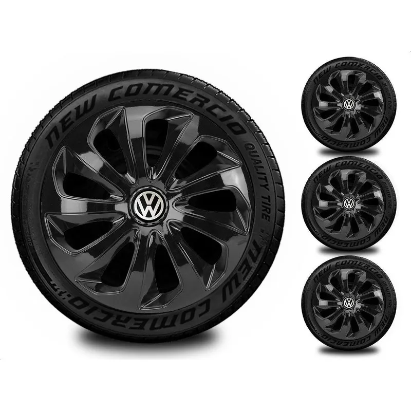 Jogo 4 Calotas Esportivas Aro 14 Volks Todos Preto Brilhante